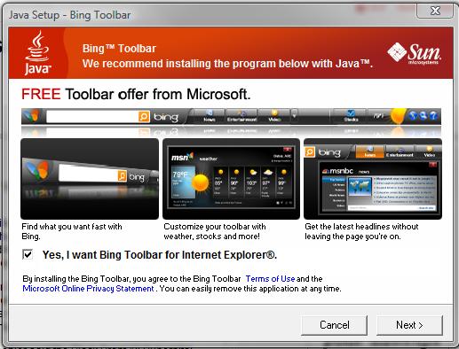 Java and the Bing Toolbar